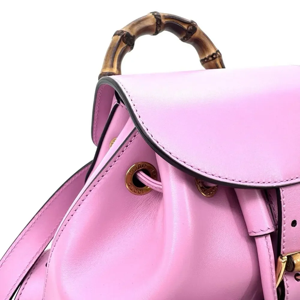 NIB Gucci Bamboo Backpack Pink Smooth Leather Top Handle $3,980 - Picture 11 of 16